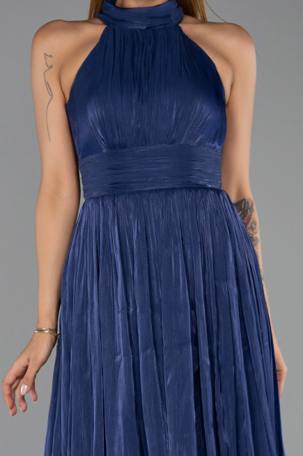 Robe de Soirée Longue Mousseline Bleu Marine ABU6428