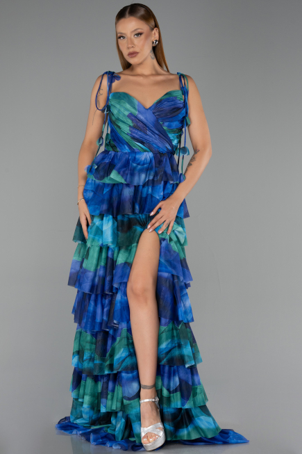 Robe de Soirée Longue Bleu Saxe ABU6430