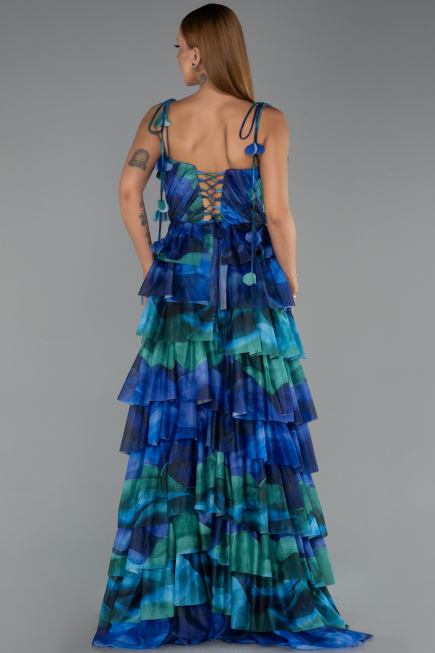 Robe de Soirée Longue Bleu Saxe ABU6430