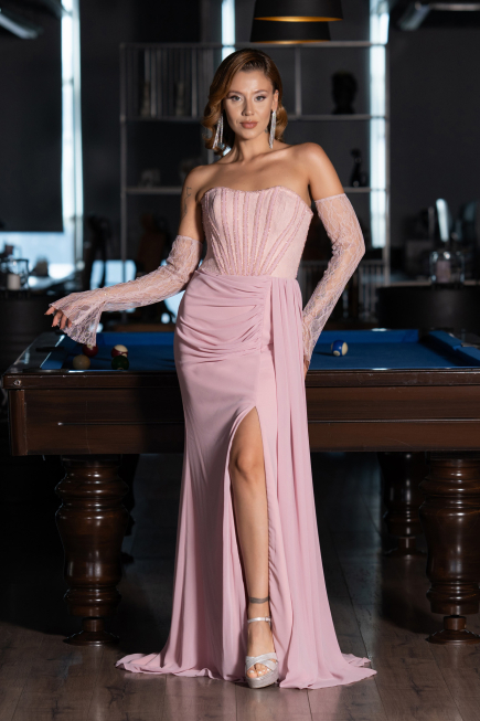 Robe de Soirée Longue Mousseline Poudre ABU5791
