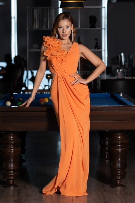 Robe de Soirée Longue Mousseline Orange ABU6354