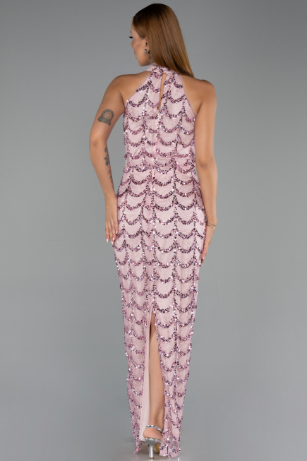 Robe de Soirée Longue Dantelle Poudre ABU6405