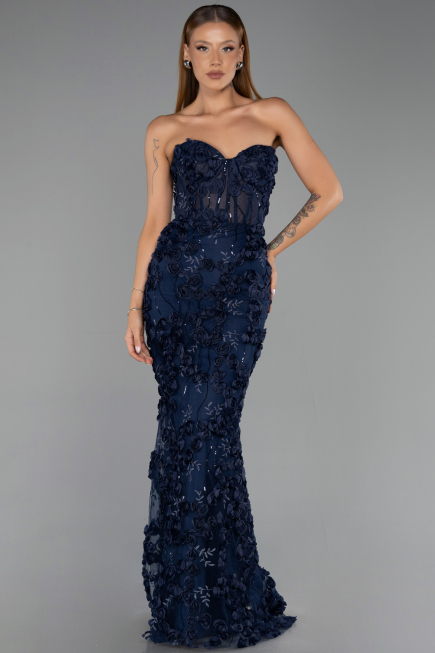 Robe Queue de Poisson Longue Bleu Marine ABU6516