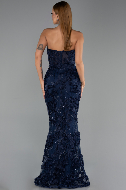 Robe Queue de Poisson Longue Bleu Marine ABU6516