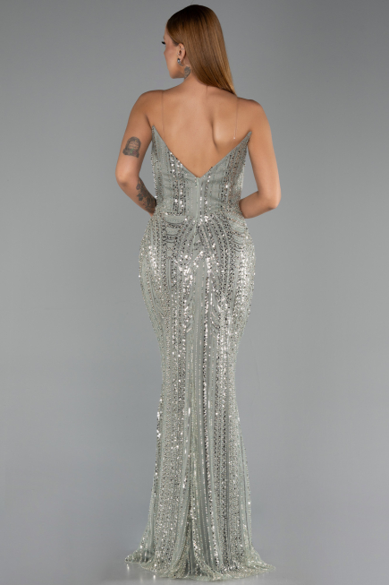 Robe de Soirée Longue Perlé Menthe ABU6433