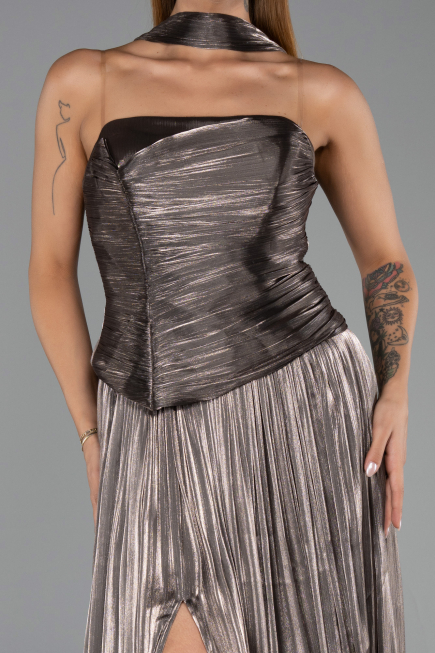 Robe de Soirée Longue Mousseline Vison ABU5957