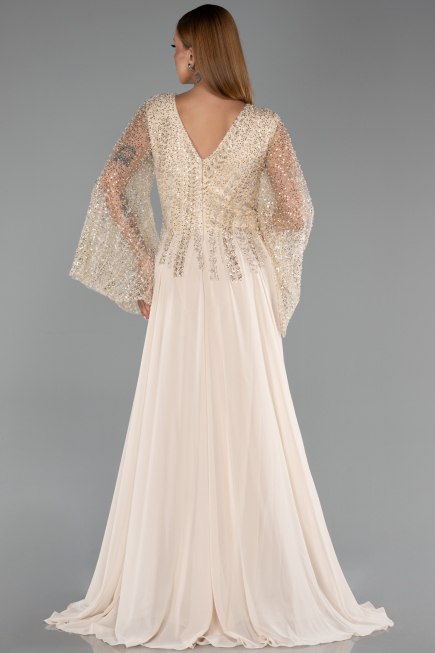 Robe de Soirée Grande Taille Longue Mousseline Beige ABU6434