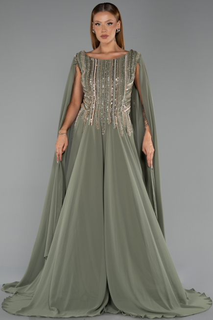 Robe De Soirée Grande Taille Longue Mousseline Vert ABU6435