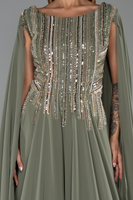 Robe De Soirée Grande Taille Longue Mousseline Vert ABU6435
