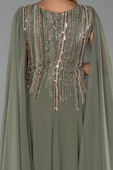 Robe De Soirée Grande Taille Longue Mousseline Vert ABU6435