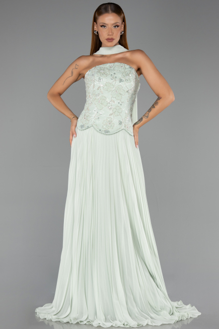 Robe de Soirée Longue Mousseline Menthe ABU6436
