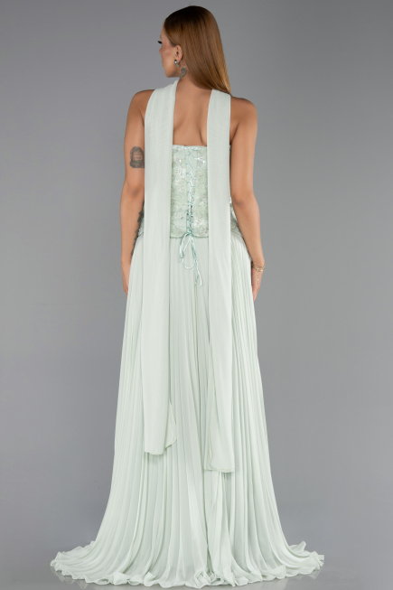 Robe de Soirée Longue Mousseline Menthe ABU6436