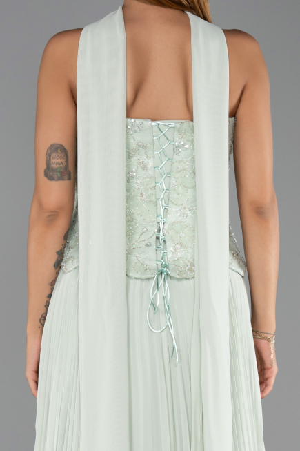 Robe de Soirée Longue Mousseline Menthe ABU6436