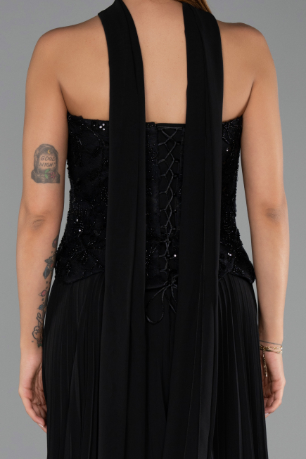 Robe de Soirée Longue Mousseline Noir ABU6436