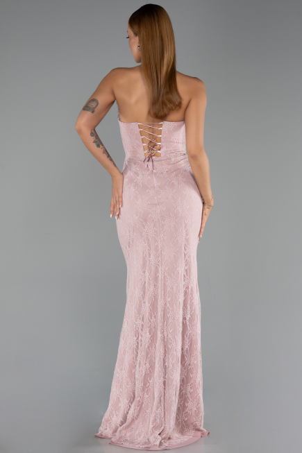 Robe de Soirée Longue Dantelle Poudre ABU6419
