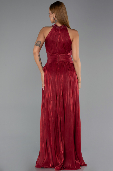 Robe de Soirée Longue Mousseline Rouge Bordeaux ABU6437