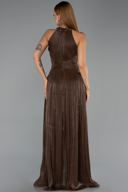 Robe de Soirée Longue Mousseline Brun ABU6437