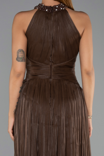 Robe de Soirée Longue Mousseline Brun ABU6437