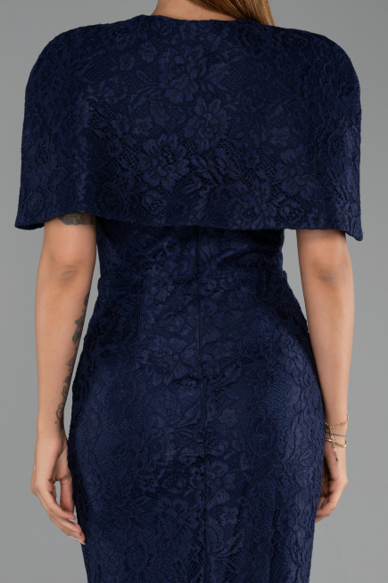 Robe de Soirée Longue Dantelle Bleu Marine ABU6438