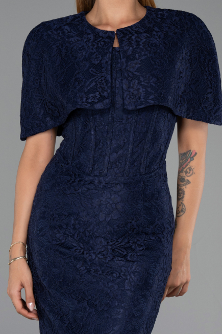 Robe de Soirée Longue Dantelle Bleu Marine ABU6438