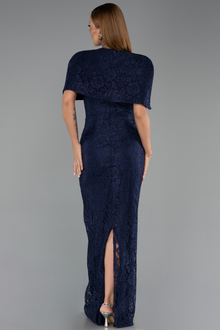Robe de Soirée Longue Dantelle Bleu Marine ABU6438