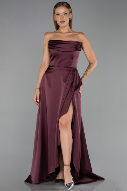 Robe de Soirée Longue Satin Prune ABU6130