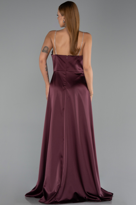 Robe de Soirée Longue Satin Prune ABU6130