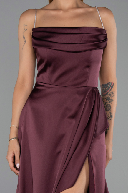 Robe de Soirée Longue Satin Prune ABU6130
