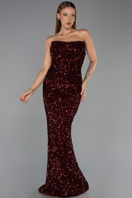 Robe de Soirée Longue Rouge Bordeaux ABU6439