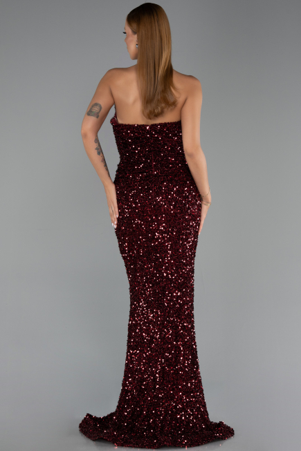 Robe de Soirée Longue Rouge Bordeaux ABU6439