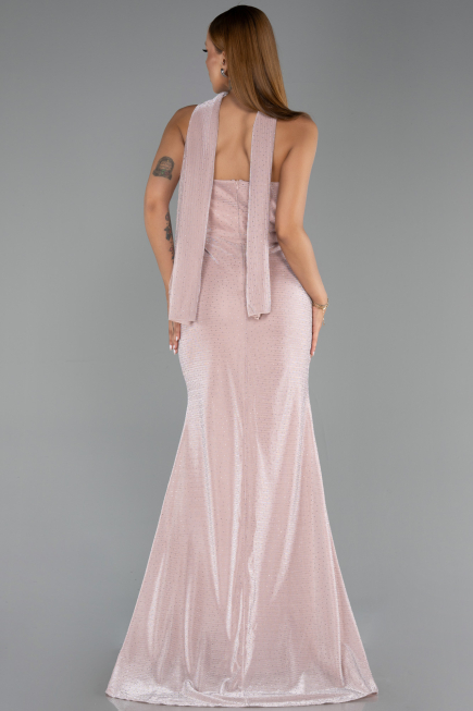 Robe de Soirée Longue Perlé Poudre ABU6440