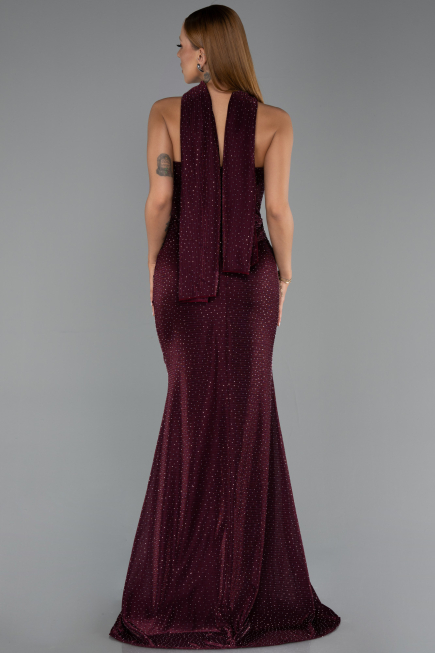 Robe de Soirée Longue Perlé Couleur Cerise ABU6440
