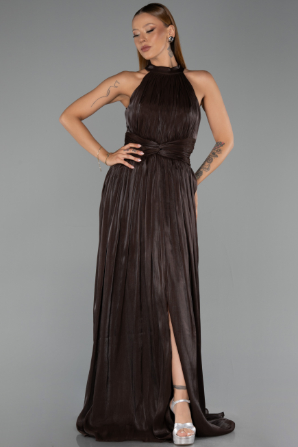 Robe de Soirée Longue Mousseline Brun ABU6441