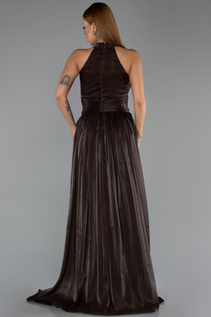 Robe de Soirée Longue Mousseline Brun ABU6441