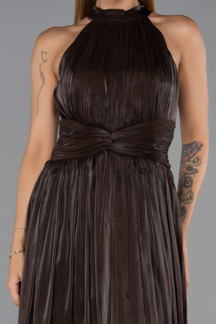 Robe de Soirée Longue Mousseline Brun ABU6441