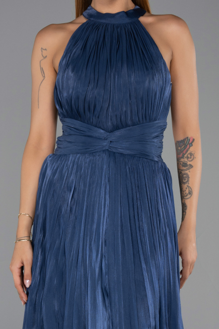 Robe de Soirée Longue Mousseline Bleu Marine ABU6441