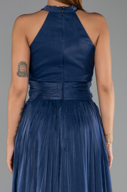 Robe de Soirée Longue Mousseline Bleu Marine ABU6441