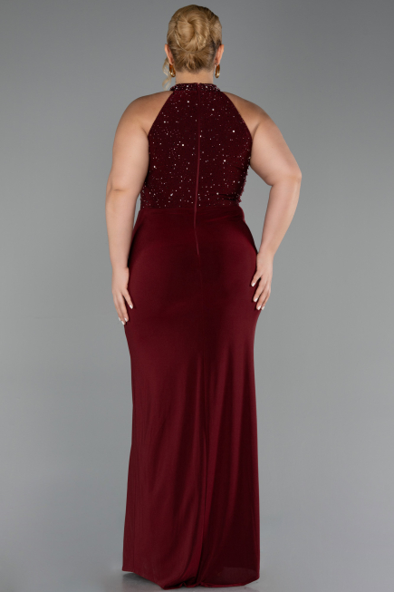 Robe de Soirée Grande Taille Longue Rouge Bordeaux ABU6415