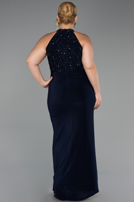 Robe de Soirée Grande Taille Longue Bleu Marine ABU6415