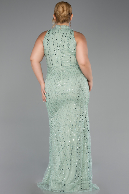 Robe De Soirée Grande Taille Longue Perlé Menthe ABU5063