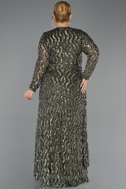 Robe De Soirée Grande Taille Longue Squameuse Kaki ABU6488