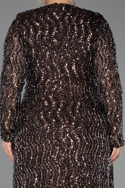 Robe De Soirée Grande Taille Longue Squameuse Brun ABU6488