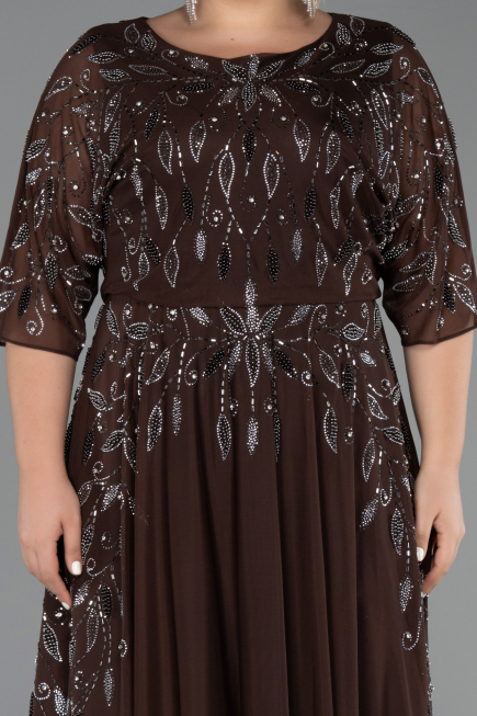 Robe De Soirée Grande Taille Longue Brun ABU6489