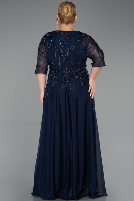 Robe De Soirée Grande Taille Longue Bleu Marine ABU6489