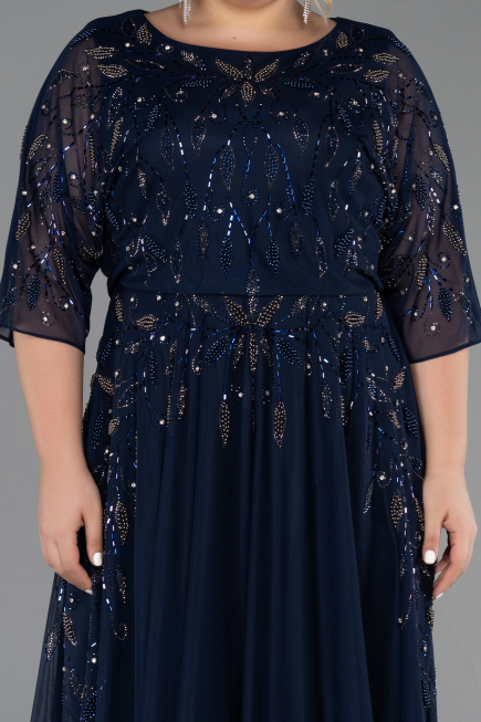 Robe De Soirée Grande Taille Longue Bleu Marine ABU6489