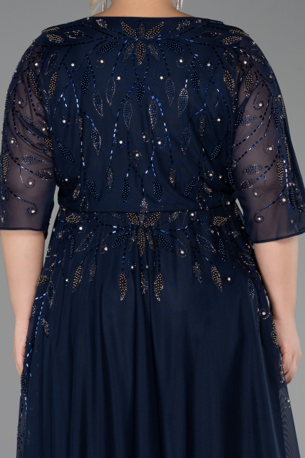 Robe De Soirée Grande Taille Longue Bleu Marine ABU6489