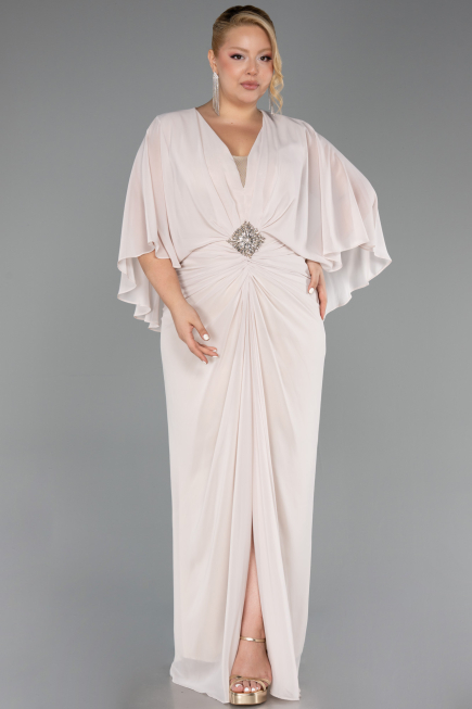 Robe de Soirée Grande Taille Longue Mousseline Beige ABU6490