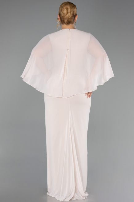 Robe de Soirée Grande Taille Longue Mousseline Beige ABU6490