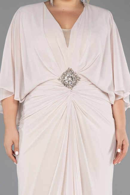 Robe de Soirée Grande Taille Longue Mousseline Beige ABU6490