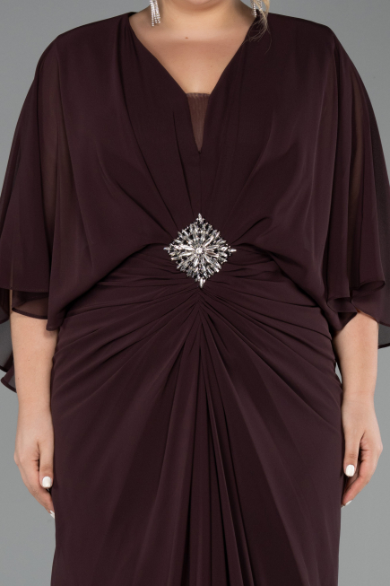 Robe de Soirée Grande Taille Longue Mousseline Brun ABU6490